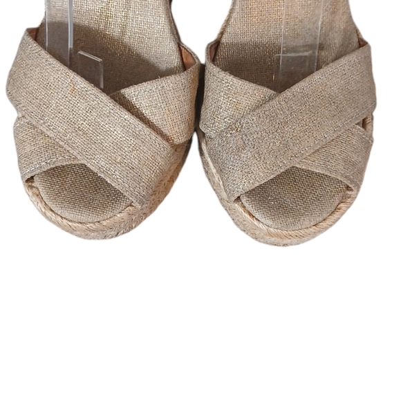 Tory Burch Gold/Brown Platform Canvas Bima Espadrille Wedge Sandals size 9 - Picture 5 of 12